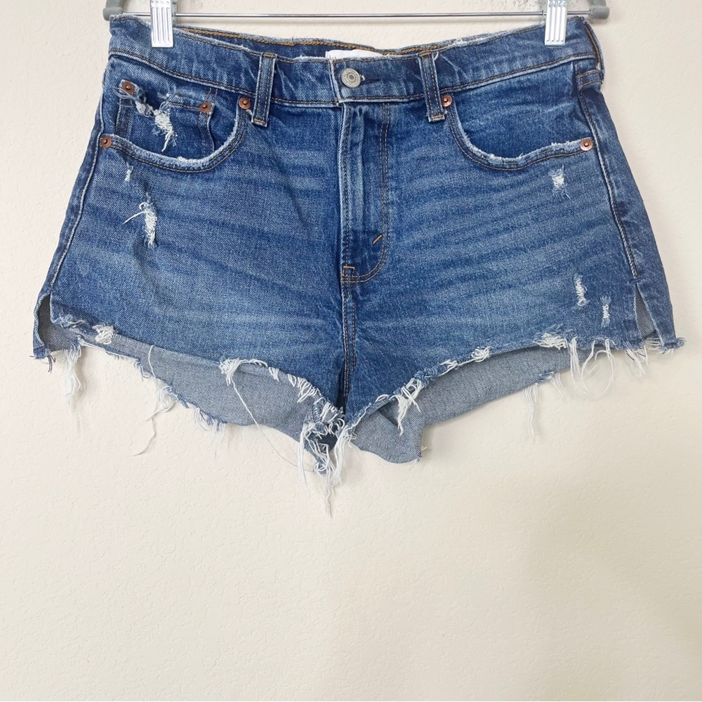 Abercrombie & Fitch The Mom Short Mid Rise Distressed Cutoff Denim Shorts